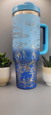 Dolphin, under the sea, ocean theme 40oz Double Wall Insulated Tumbler with Handles Gift for mom, Granny, sister, Teacher gift