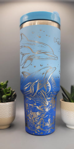 Dolphin, under the sea, ocean theme 40oz Double Wall Insulated Tumbler with Handles Gift for mom, Granny, sister, Teacher gift