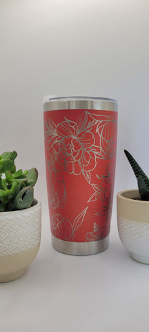 Peonies Flowers gift Laser Engraved 20oz Double Wall Insulated Tumbler Travel mug,Seamless Tumbler ,Gift for mum,daughter, sisiter