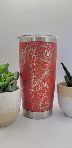 Peonies Flowers gift Laser Engraved 20oz Double Wall Insulated Tumbler Travel mug,Seamless Tumbler ,Gift for mum,daughter, sisiter