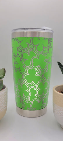 Irish Shamrocks Laser Engraved 20oz Double Wall Insulated Tumbler Travel mug,Seamless Tumbler ,Gift for mum,daughter, Gym buddy Dad