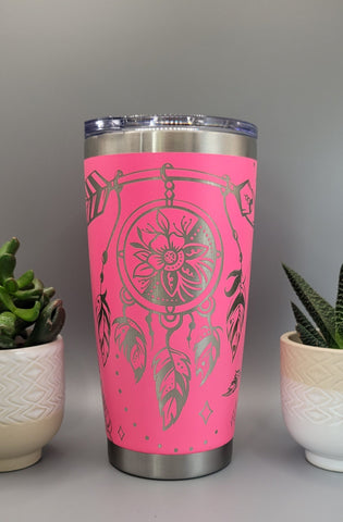 Boho, Dream catcher, Paisley Laser Engraved 20oz Double Wall Insulated Tumbler Travel mug, Gift for mum,daughter, sister