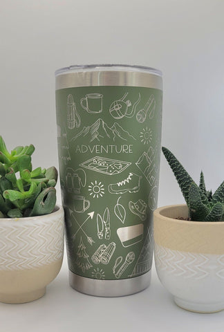 Camping gift Laser Engraved 20oz Double Wall Insulated Tumbler Travel mug,Gift for camper, mobile home, hiking,  adventure travel