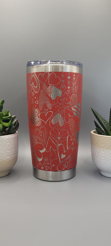 Hearts , Love Laser Engraved 20oz Double Wall Insulated Tumbler Travel mug, Gift for mum,daughter, sister, dad, Valentine