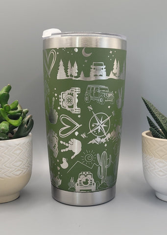 Off Road, 4x4, Adventure, Car, Camping Laser Engraved 20oz Double Wall Insulated Tumbler Travel mug, Gift for dad, granddad, mom,brother