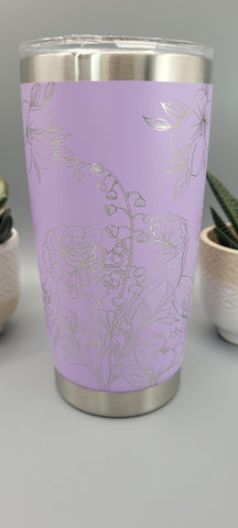 Carnations Lily Of The Valley and Violets gift Laser Engraved 20oz Double Wall Insulated Tumbler Travel mug, Gift for mum,daughter, sister