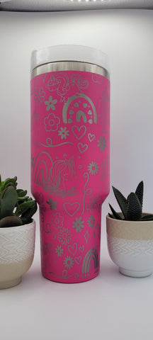 Unicorns and Rainbows 40oz Double Wall Insulated Tumbler with Handles Gift for mom, Granny, sister, Niece, Teacher gift