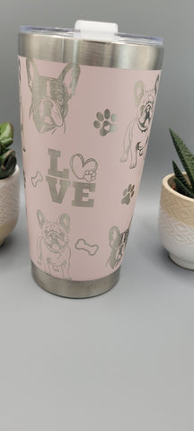 French Bulldog Laser Engraved 20oz Double Wall Insulated Tumbler Travel mug,Seamless Tumbler ,Gift for daughter, niece, Friend