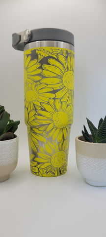 Neon Yellow Sunflowers Blooming Garden Laser Engraved 30oz Double Wall Insulated Tumbler Custom Seamless Tumbler