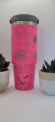 Neon Pink Heart Laser Engraved 30oz Double Wall Insulated Tumbler Custom Seamless Tumbler