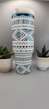 Aztec, Ndebele, geometric pattern, white on blue base  40oz Double Wall Insulated Tumbler with Handles Gift for mom, sister