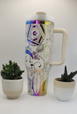 Henna Paisley, Boho - white on rainbow base  40oz Double Wall Insulated Tumbler with Handles Gift for mom, Granny, sister, mum, Friend