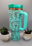 Wild one, dreamer, free soul, western. Teal on copper base  40oz Double Wall Insulated Tumbler with Handles Gift for mom, Granny, sister