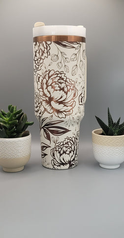 Peonies, Peony flower cream on copper base  40oz Double Wall Insulated Tumbler with Handles Gift for mom, Granny, sister