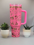 Cute cows Pink on copper base  40oz Double Wall Insulated Tumbler with Handles Gift for mom, sister