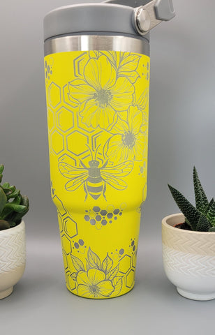 Distressed Bumblebee Bees, honey bees Laser Engraved 30oz Double Wall Insulated Tumbler Custom Seamless Tumbler