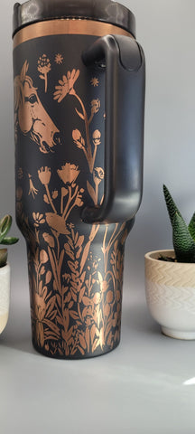 Horse and flowers, Horse Lover, Horseriding 40oz Double Wall Insulated Tumbler with Handles Gift for mom, sister