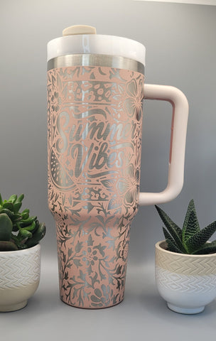 Summer vibes ,Flower gift, Floral gift 40oz Double Wall Insulated Tumbler with Handles Gift for mom, Granny, sister, Niece, Teacher gift