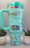 Hot Mom Beach bum, Beach vibes- Teal on rainbow base  40oz Double Wall Insulated Tumbler with Handles Gift for mom, Granny, sister