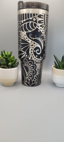 Boho, paisley, henna ,Flower gift, Floral gift 40oz Double Wall Insulated Tumbler with Handles Gift for mom, Granny, sister, Teacher gift