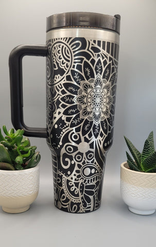 Boho, paisley, henna ,Flower gift, Floral gift 40oz Double Wall Insulated Tumbler with Handles Gift for mom, Granny, sister, Teacher gift