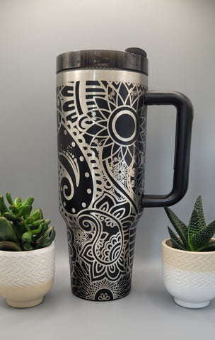 Boho, paisley, henna ,Flower gift, Floral gift 40oz Double Wall Insulated Tumbler with Handles Gift for mom, Granny, sister, Teacher gift