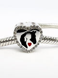 Heart Charm Girl and her Horse Charm Love Horses charm 925 Silver Charm European style Bracelet , Necklace Charm, 925 Charm