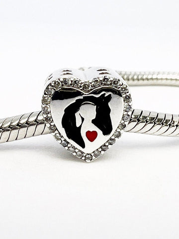 Heart Charm Girl and her Horse Charm Love Horses charm 925 Silver Charm European style Bracelet , Necklace Charm, 925 Charm