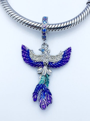 Flying Phoenix Bead Charm European style Bracelets, 925 Sterling Silver, Dragon Jewelry, Dragon Lover Gift Dragon Pendant Dragon Keepsake
