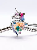 Magical Unicorn charm Glass Heart Rainbow Unicorn Charm Dangle Charm 925 Silver Charm European style Unicorn Charm