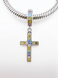 Colorful Cross Pendant Charm 925 Silver Charm European style Bracelet, Necklace charm, 925 Charm Religious gift, Cross charm