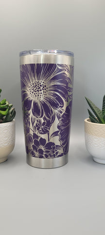 Flowers, Floral gift Laser Engraved 20oz Double Wall Insulated Tumbler Travel mug, Gift for mum,daughter, sister, Teacher