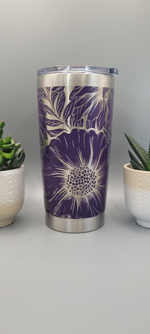 Flowers, Floral gift Laser Engraved 20oz Double Wall Insulated Tumbler Travel mug, Gift for mum,daughter, sister, Teacher