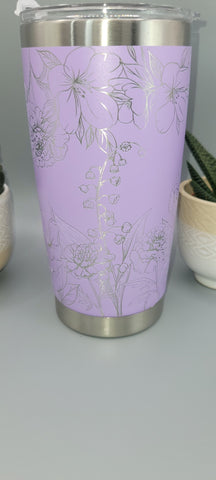 Carnations Lily Of The Valley and Violets gift Laser Engraved 20oz Double Wall Insulated Tumbler Travel mug, Gift for mum,daughter, sister