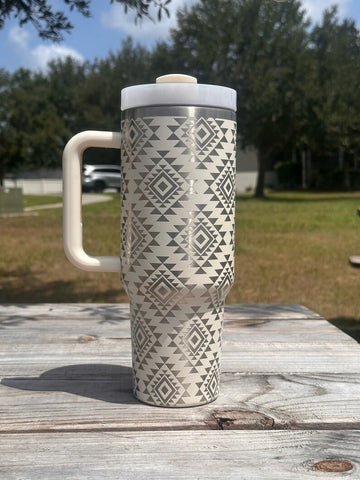 Aztec 40oz Double Wall Insulated Tumbler with Handles Gift for mom, Granny, sister, Teacher gift