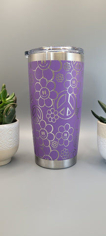 Daisy and Peace Laser Engraved 20oz Double Wall Insulated Tumbler Travel mug,Seamless Tumbler ,Gift for daughter, niece, Friend