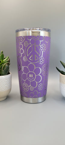 Daisy and Peace Laser Engraved 20oz Double Wall Insulated Tumbler Travel mug,Seamless Tumbler ,Gift for daughter, niece, Friend