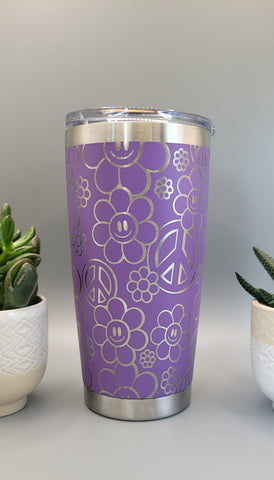 Daisy and Peace Laser Engraved 20oz Double Wall Insulated Tumbler Travel mug,Seamless Tumbler ,Gift for daughter, niece, Friend