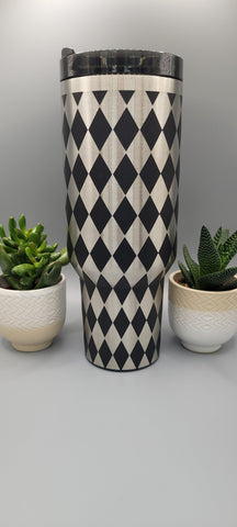 Diamond Pattern, patterned 40oz Double Wall Insulated Tumbler with Handles Gift for mom, sister