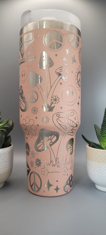 Groovy, retro, 70's , flower power40oz Double Wall Insulated Tumbler with Handles Gift for mom, Granny, sister,horse Lover