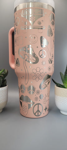 Groovy, retro, 70's , flower power40oz Double Wall Insulated Tumbler with Handles Gift for mom, Granny, sister,horse Lover