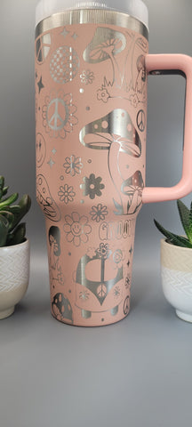 Groovy, retro, 70's , flower power40oz Double Wall Insulated Tumbler with Handles Gift for mom, Granny, sister,horse Lover