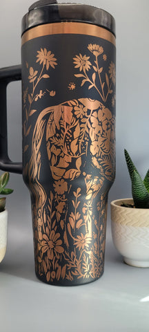 Horse and flowers, Horse Lover, Horseriding 40oz Double Wall Insulated Tumbler with Handles Gift for mom, sister