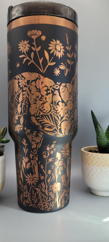 Horse and flowers, Horse Lover, Horseriding 40oz Double Wall Insulated Tumbler with Handles Gift for mom, sister