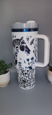 Horse and flowers, Horse Lover, Horseriding 40oz Double Wall Insulated Tumbler with Handles Gift for mom, sister