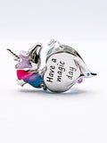 Magical Unicorn charm Glass Heart Rainbow Unicorn Charm Dangle Charm 925 Silver Charm European style Unicorn Charm