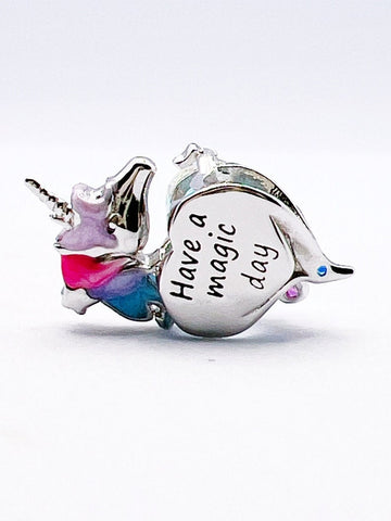 Magical Unicorn charm Glass Heart Rainbow Unicorn Charm Dangle Charm 925 Silver Charm European style Unicorn Charm