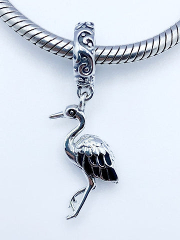 Stork Charm,Heron charm, Bird charm, Garden Charms 925 Silver Charm European style Bracelet , Necklace Charm, 925 Charm, Gifts for her