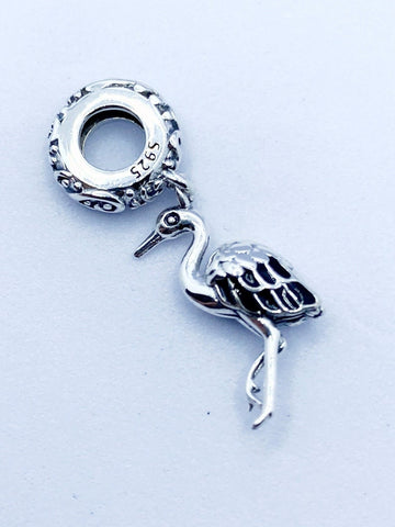 Stork Charm,Heron charm, Bird charm, Garden Charms 925 Silver Charm European style Bracelet , Necklace Charm, 925 Charm, Gifts for her