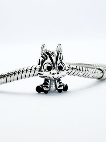 African Zebra Baby Animal Bead Charm Made From Sterling Silver 925 And Enamel - Compatible With European Charm Bracelets